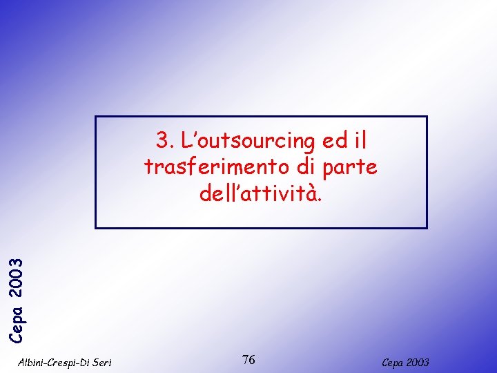 Cepa 2003 3. L’outsourcing ed il trasferimento di parte dell’attività. Albini-Crespi-Di Seri 76 Cepa