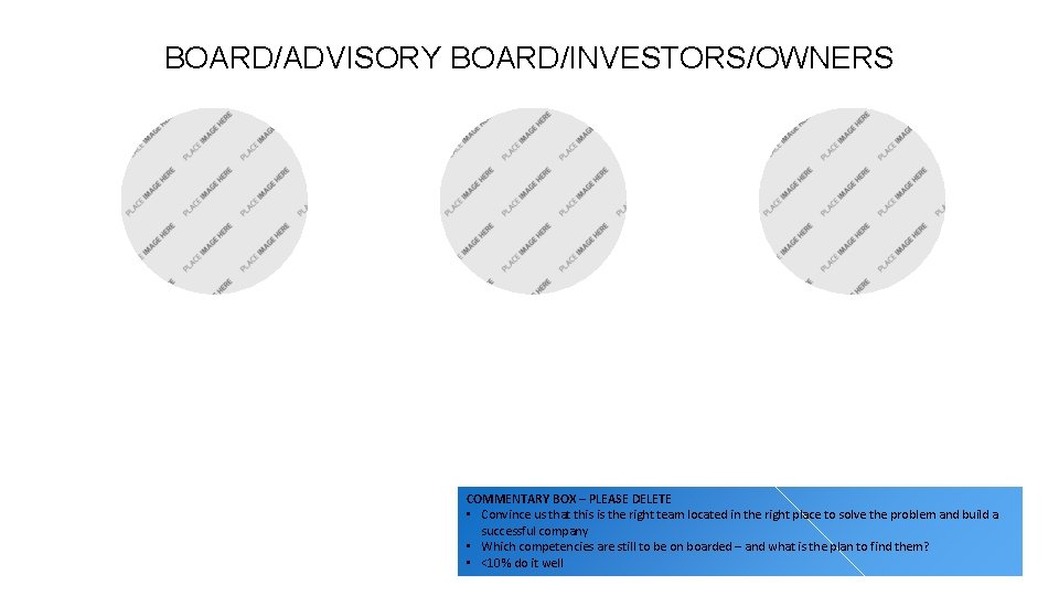 BOARD/ADVISORY BOARD/INVESTORS/OWNERS COMMENTARY BOX – PLEASE DELETE • Convince us that this is the