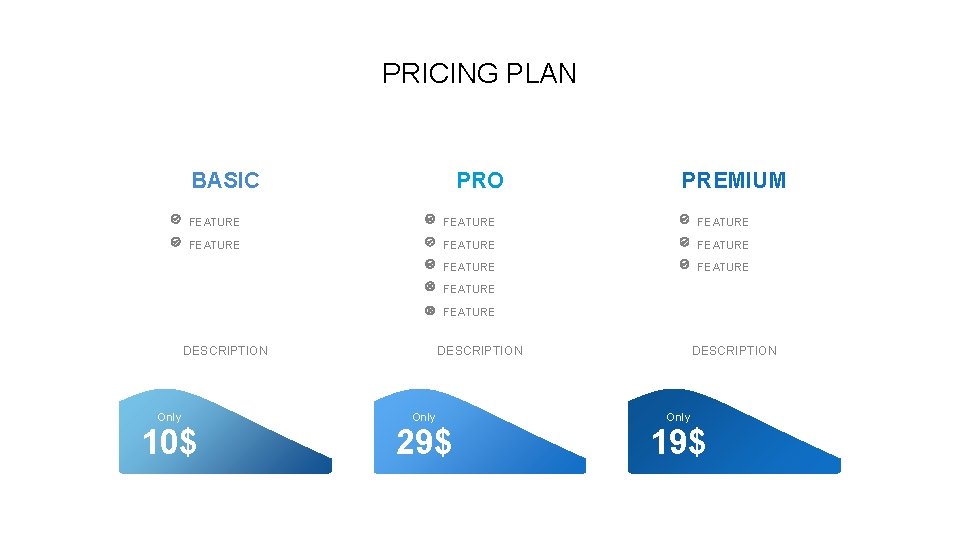 PRICING PLAN BASIC PRO PREMIUM FEATURE FEATURE FEATURE DESCRIPTION Only 10$ DESCRIPTION Only 29$