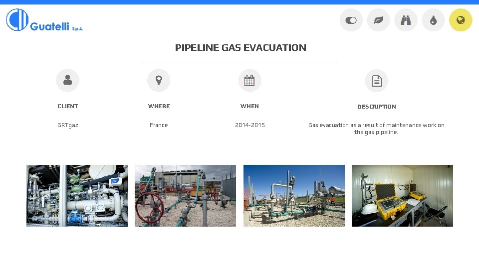 PIPELINE GAS EVACUATION CLIENT WHERE WHEN DESCRIPTION GRTgaz France 2014 -2015 Gas evacuation as