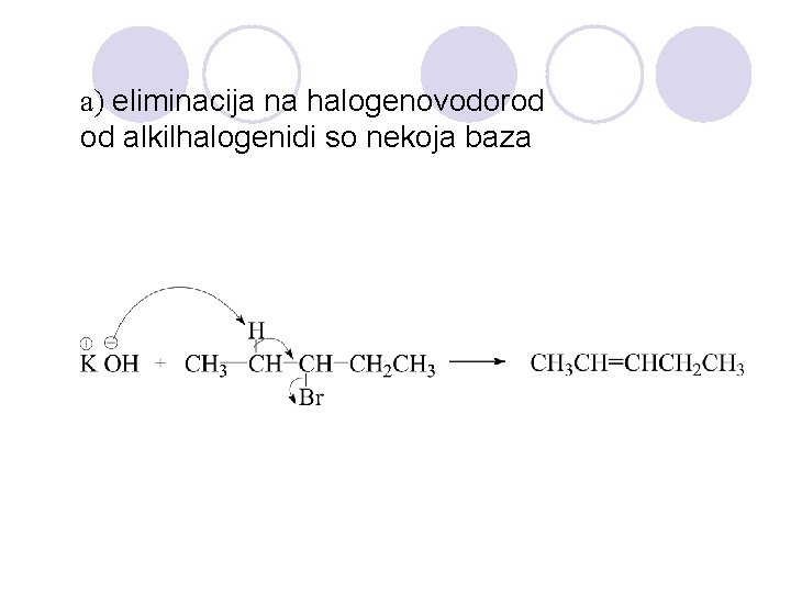a) eliminacija na halogenovodorod od alkilhalogenidi so nekoja baza 