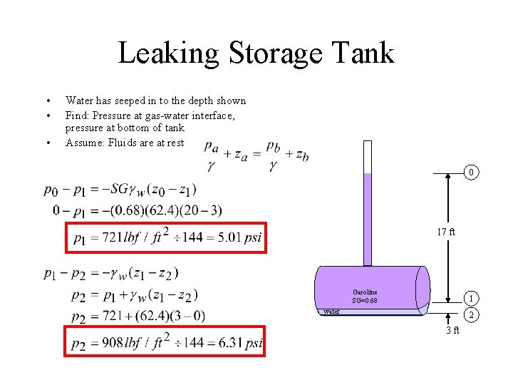 Leaking Storage Tank • • • Water has seeped in to the depth shown