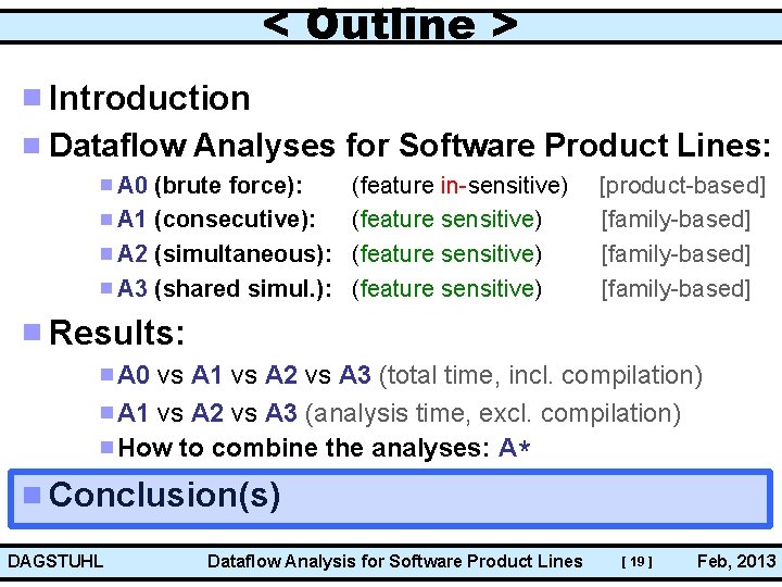 < Outline > Introduction Dataflow Analyses for Software Product Lines: A 0 (brute force):