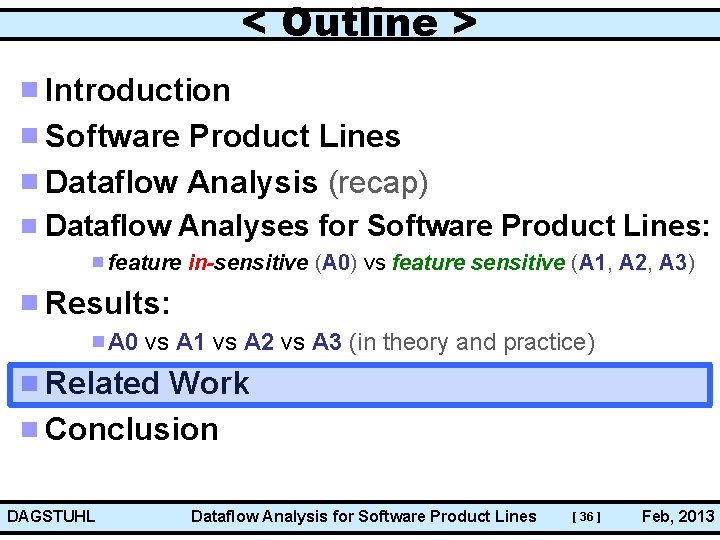 < Outline > Introduction Software Product Lines Dataflow Analysis (recap) Dataflow Analyses for Software