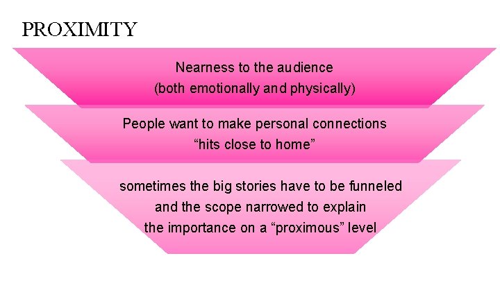 PROXIMITY Nearness to the audience (both emotionally and physically) People want to make personal