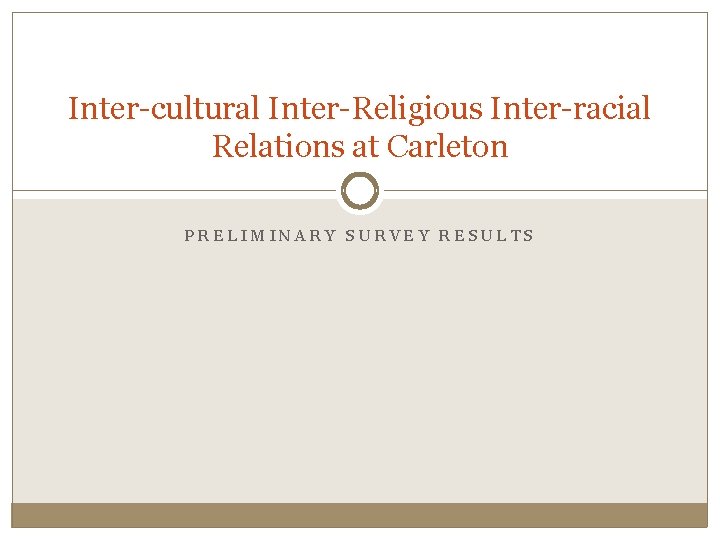 Inter-cultural Inter-Religious Inter-racial Relations at Carleton PRELIMINARY SURVEY RESULTS 