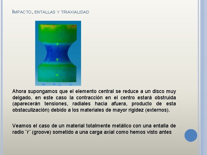 IMPACTO, ENTALLAS Y TRIAXIALIDAD Ahora supongamos que el elemento central se reduce a un