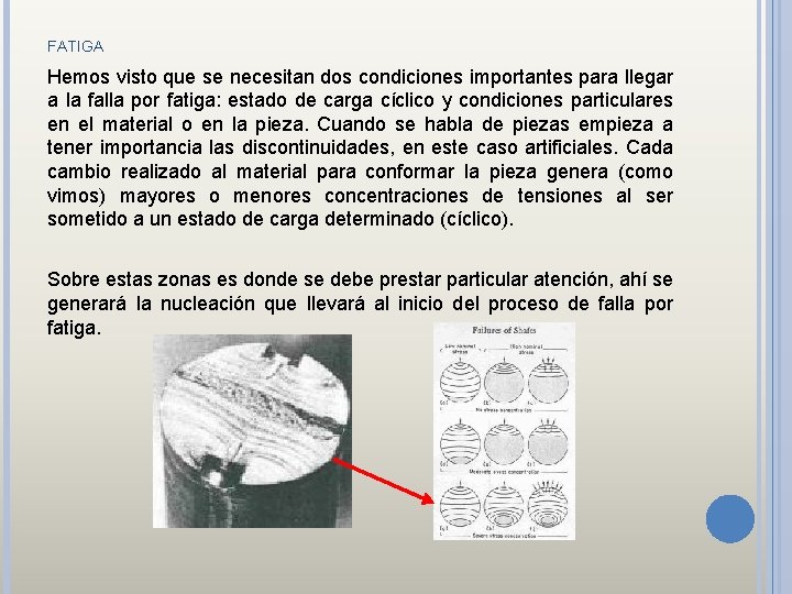 FATIGA Hemos visto que se necesitan dos condiciones importantes para llegar a la falla FATIGA Hemos visto que se necesitan dos condiciones importantes para llegar a la falla