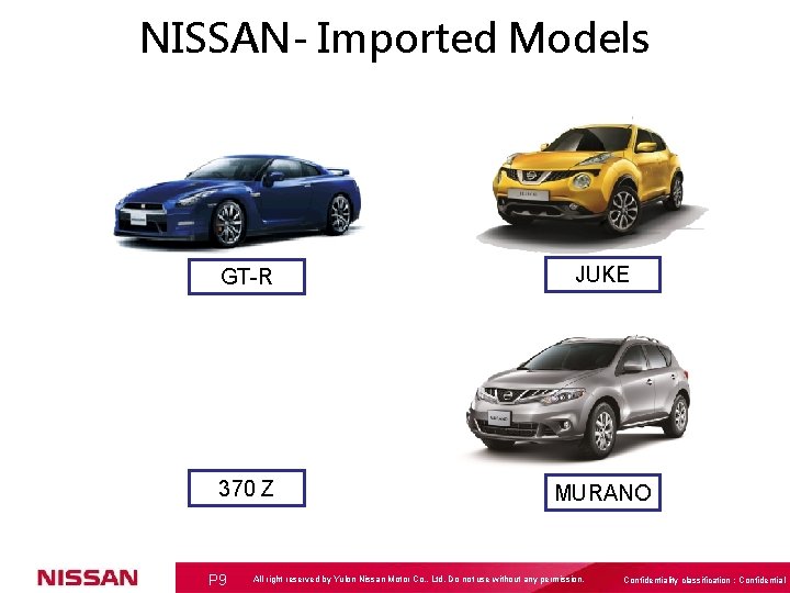 NISSAN- Imported Models GT-R JUKE 370 Z MURANO P 9 All right reserved by