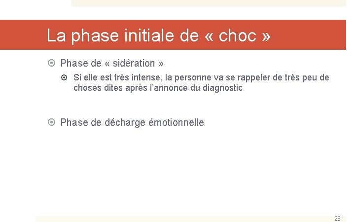 La phase initiale de « choc » Phase de « sidération » Si elle