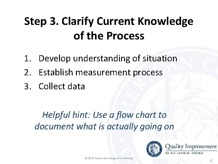 Step 3. Clarify Current Knowledge of the Process 1. Develop understanding of situation 2. Step 3. Clarify Current Knowledge of the Process 1. Develop understanding of situation 2.