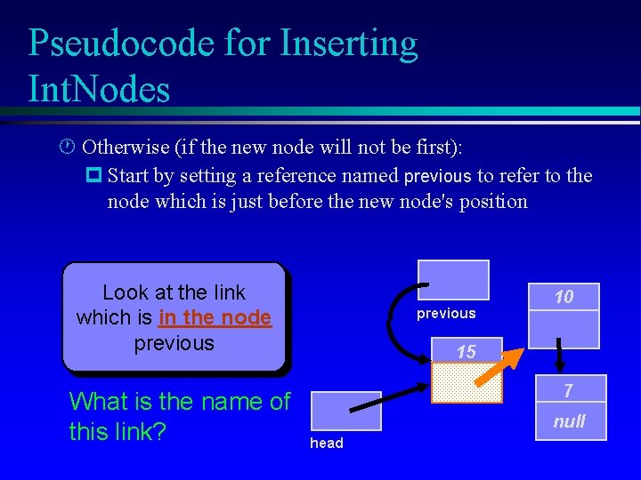 Pseudocode for Inserting Int. Nodes Otherwise (if the new node will not be first):