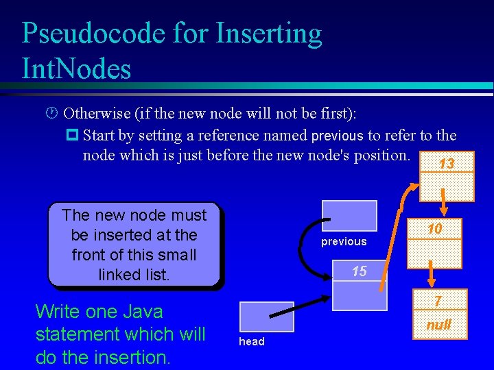Pseudocode for Inserting Int. Nodes Otherwise (if the new node will not be first):