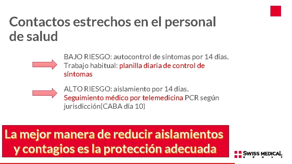 Contactos estrechos en el personal de salud BAJO RIESGO: autocontrol de síntomas por 14