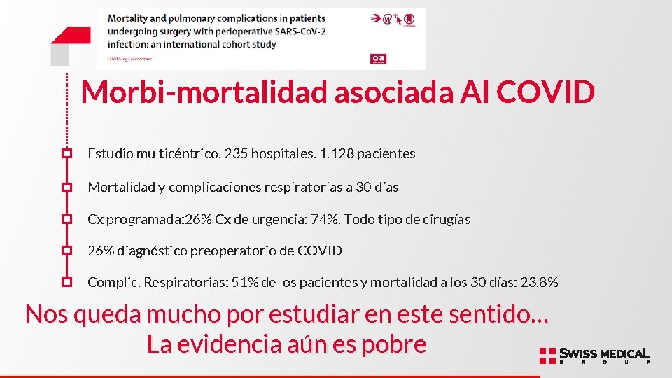 Morbi-mortalidad asociada Al COVID Estudio multicéntrico. 235 hospitales. 1. 128 pacientes Mortalidad y complicaciones