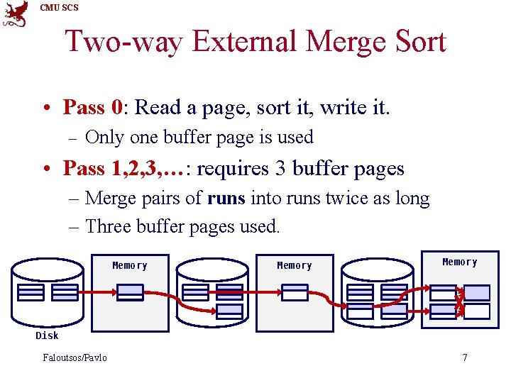 CMU SCS Two-way External Merge Sort • Pass 0: Read a page, sort it, CMU SCS Two-way External Merge Sort • Pass 0: Read a page, sort it,