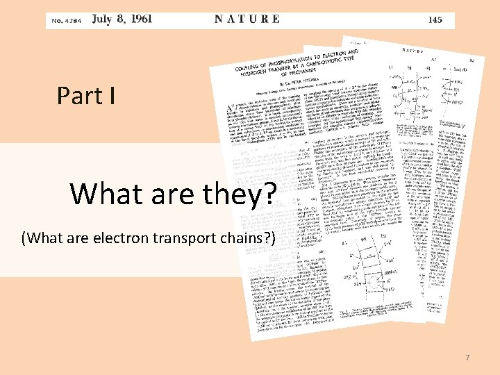 Part I What are they? (What are electron transport chains? ) 7 