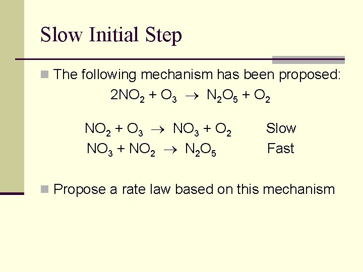 Slow Initial Step n The following mechanism has been proposed: 2 NO 2 +