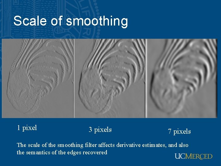 Scale of smoothing 1 pixel 3 pixels 7 pixels The scale of the smoothing