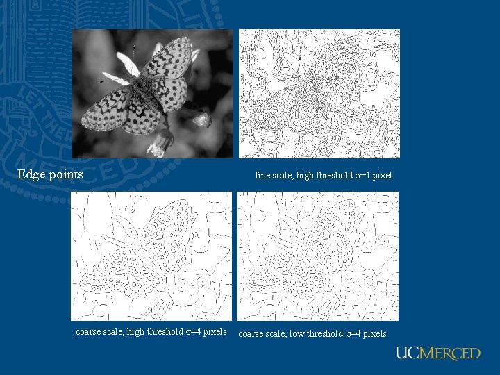 Edge points coarse scale, high threshold σ=4 pixels fine scale, high threshold σ=1 pixel