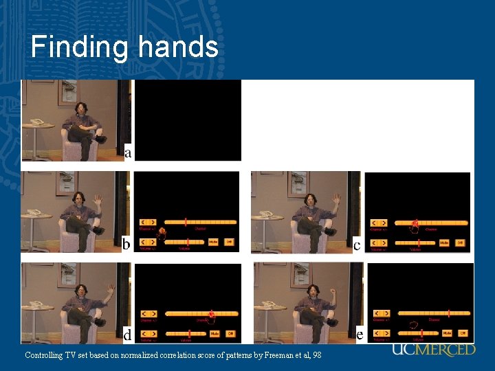 Finding hands Controlling TV set based on normalized correlation score of patterns by Freeman