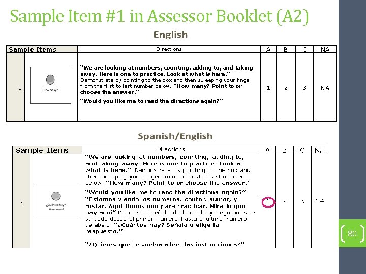 Sample Item #1 in Assessor Booklet (A 2) Sample Items 1 Directions “We are