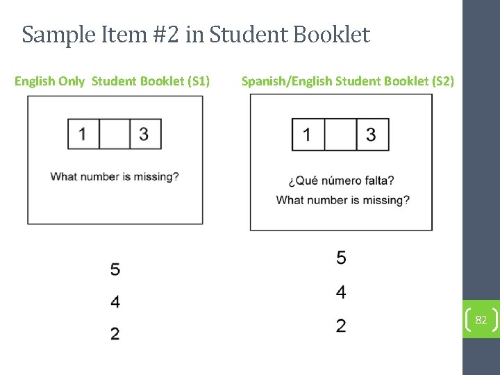 Sample Item #2 in Student Booklet English Only Student Booklet (S 1) Spanish/English Student