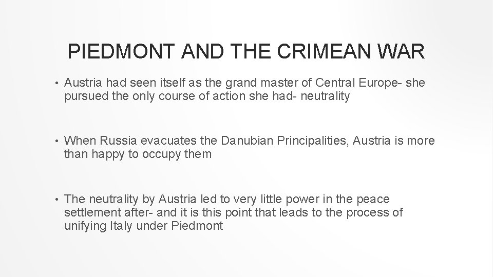 PIEDMONT AND THE CRIMEAN WAR • Austria had seen itself as the grand master PIEDMONT AND THE CRIMEAN WAR • Austria had seen itself as the grand master