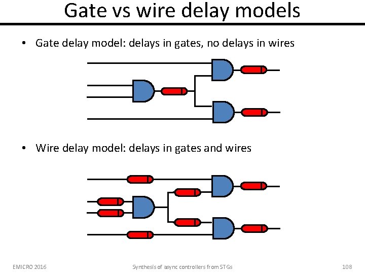 Gate vs wire delay models • Gate delay model: delays in gates, no delays