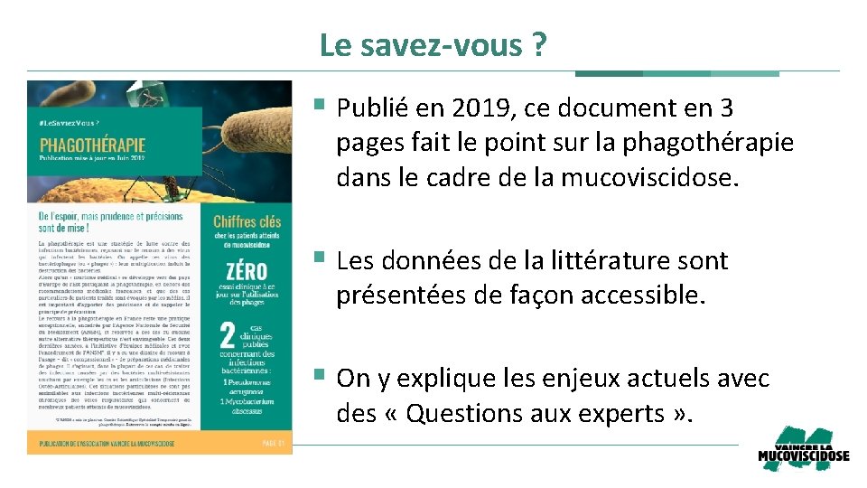 Le savez-vous ? § Publié en 2019, ce document en 3 pages fait le