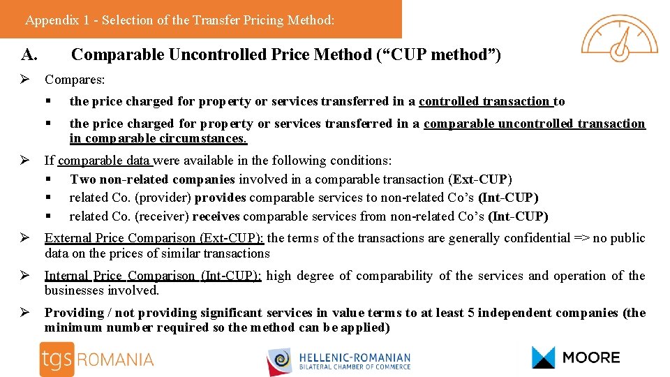 Appendix 1 - Selection of the Transfer Pricing Method: A. Comparable Uncontrolled Price Method