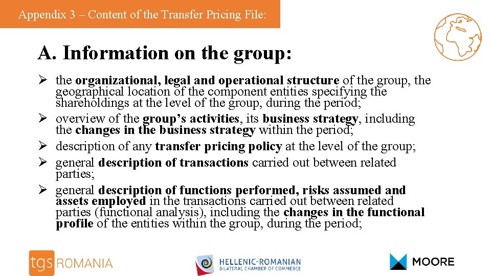 Appendix 3 – Content of the Transfer Pricing File: A. Information on the group: