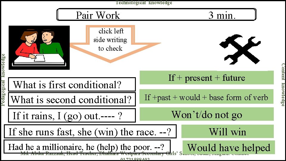 Pair Work 3 min. click left side writing to check If + present +