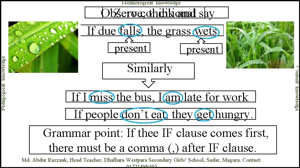 Zero conditional Observe, think and say If due falls, the grass wets. present Similarly