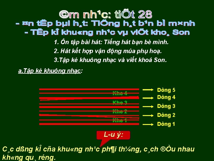 1. Ôn tập bài hát: Tiếng hát bạn bè mình. 2. Hát kết hợp