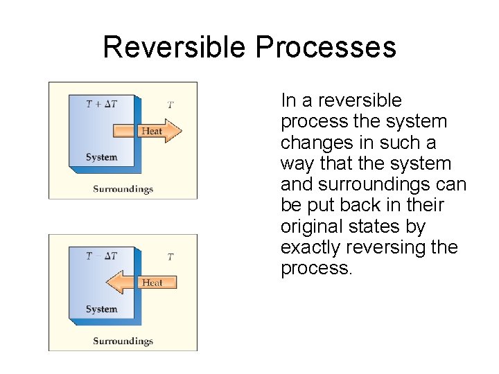 Reversible Processes In a reversible process the system changes in such a way that