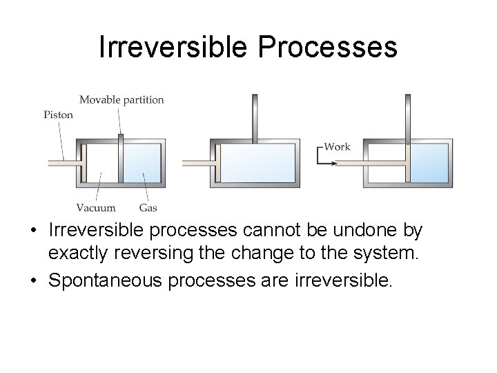 Irreversible Processes • Irreversible processes cannot be undone by exactly reversing the change to