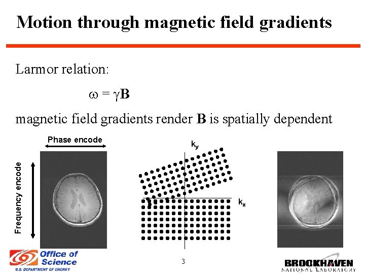 Motion through magnetic field gradients Larmor relation: w = g. B magnetic field gradients