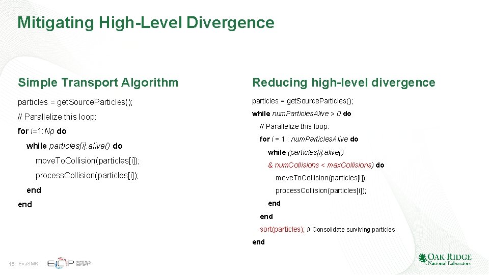 Mitigating High-Level Divergence Simple Transport Algorithm Reducing high-level divergence particles = get. Source. Particles(); Mitigating High-Level Divergence Simple Transport Algorithm Reducing high-level divergence particles = get. Source. Particles();