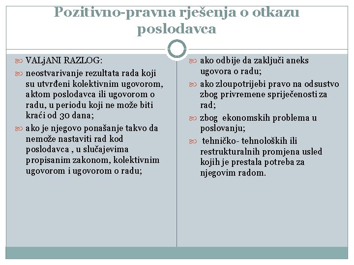 Pozitivno-pravna rješenja o otkazu poslodavca VALj. ANI RAZLOG: ako odbije da zaključi aneks neostvarivanje Pozitivno-pravna rješenja o otkazu poslodavca VALj. ANI RAZLOG: ako odbije da zaključi aneks neostvarivanje