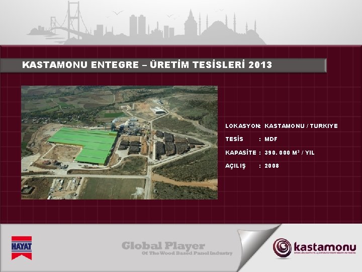 KASTAMONU ENTEGRE – ÜRETİM TESİSLERİ 2013 LOKASYON: KASTAMONU / TURKIYE TESİS : MDF KAPASİTE