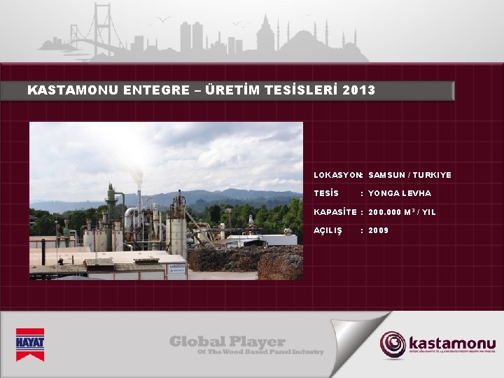 KASTAMONU ENTEGRE – ÜRETİM TESİSLERİ 2013 LOKASYON: SAMSUN / TURKIYE TESİS : YONGA LEVHA