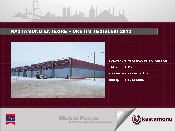 KASTAMONU ENTEGRE – ÜRETİM TESİSLERİ 2013 LOKASYON: ALABUGA/ RF TATARSTAN TESİS : MDF KAPASİTE