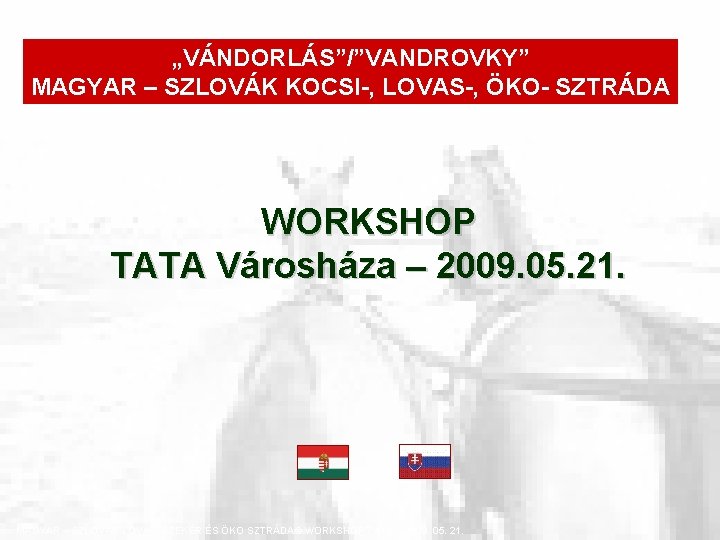 „VÁNDORLÁS”/”VANDROVKY” MAGYAR – SZLOVÁK KOCSI-, LOVAS-, ÖKO- SZTRÁDA WORKSHOP TATA Városháza – 2009. 05.