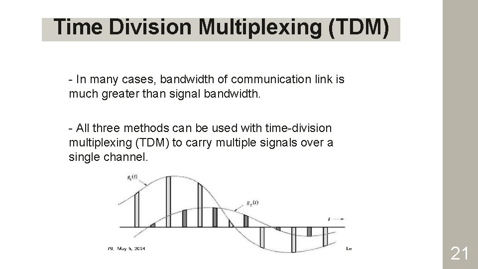 Time Division Multiplexing (TDM) - In many cases, bandwidth of communication link is much