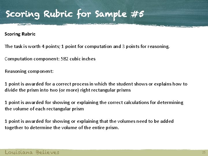 Scoring Rubric for Sample #5 Scoring Rubric The task is worth 4 points; 1
