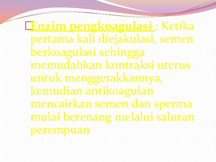 �Enzim pengkoagulasi : Ketika pertama kali diejakulasi, semen berkoagulasi sehingga memudahkan kontraksi uterus untuk