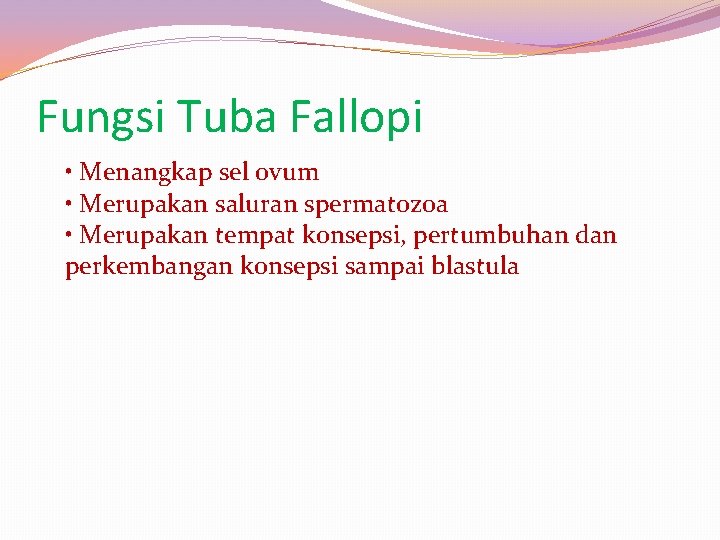 Fungsi Tuba Fallopi • Menangkap sel ovum • Merupakan saluran spermatozoa • Merupakan tempat