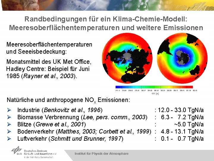 Randbedingungen für ein Klima-Chemie-Modell: Meeresoberflächentemperaturen und weitere Emissionen Meeresoberflächentemperaturen und Seeeisbedeckung: Monatsmittel des UK