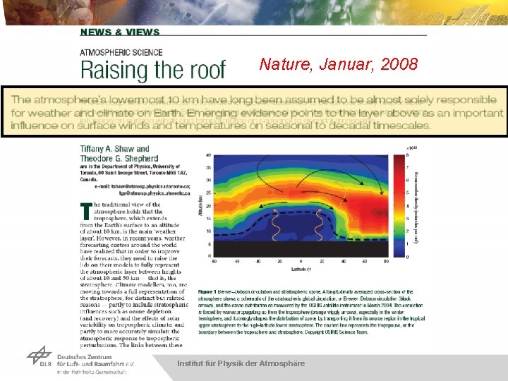 Nature, Januar, 2008 Institut für Physik der Atmosphäre 